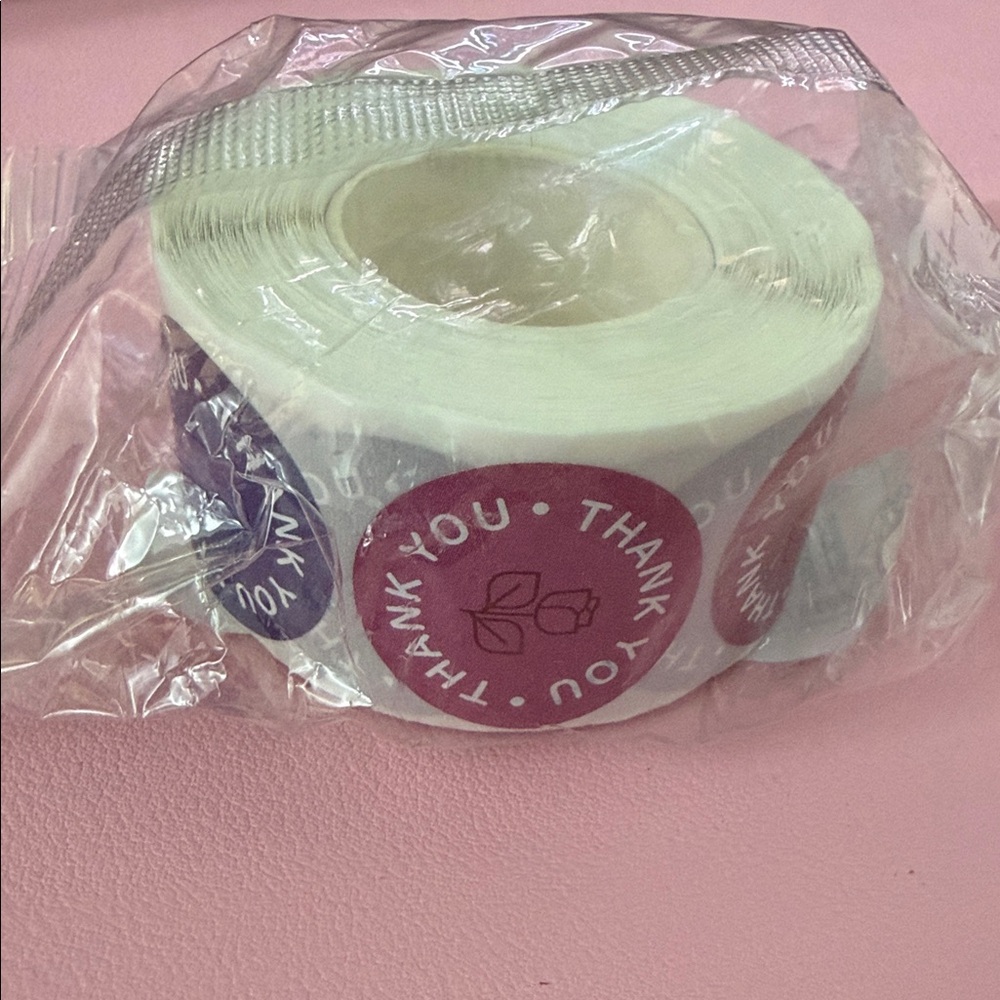 Roll of Thank You Stickers - Pink & Purple